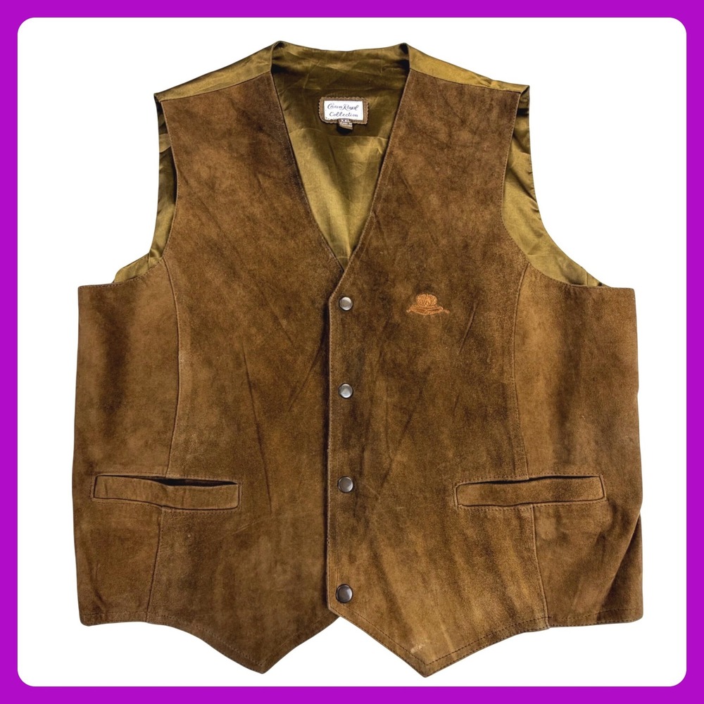 Crown Royal Collection Suede Leather Vest Men XXL Brown Adjustable Cinch Back